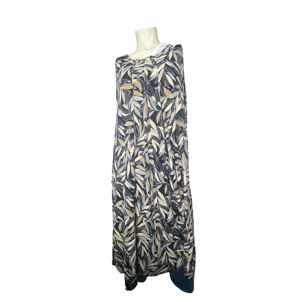 George Womens XXL 20 Sleeveless Crepe Dress Black Tan Leaf Print Summer Casual